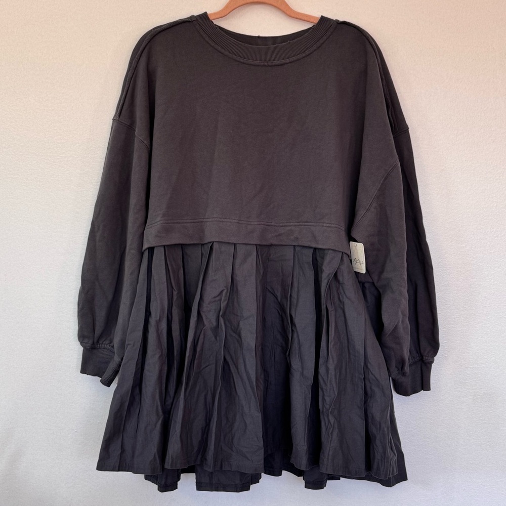 NWT Free People Eleonor Layered Oversized Boho Gray Sweatshirt Minidress - Picture 4 of 15